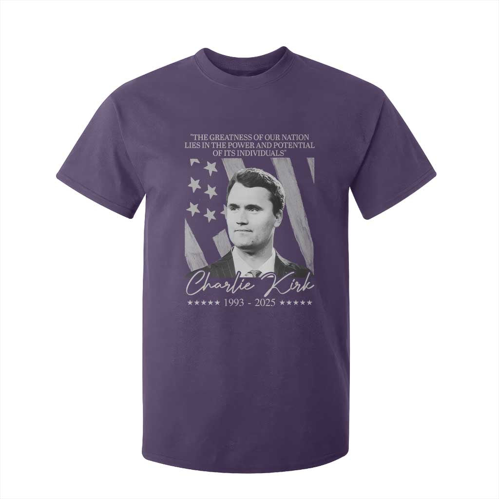 Charlie Kirk T Shirt For Kid The Greatness Of Our Nation Lies In The Power And Potential Of Its Individuals TS11 Purple Print Your Wear