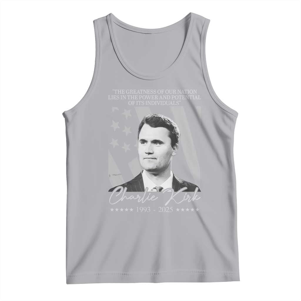 Charlie Kirk Tank Top The Greatness Of Our Nation Lies In The Power And Potential Of Its Individuals TS11 Athletic Heather Print Your Wear