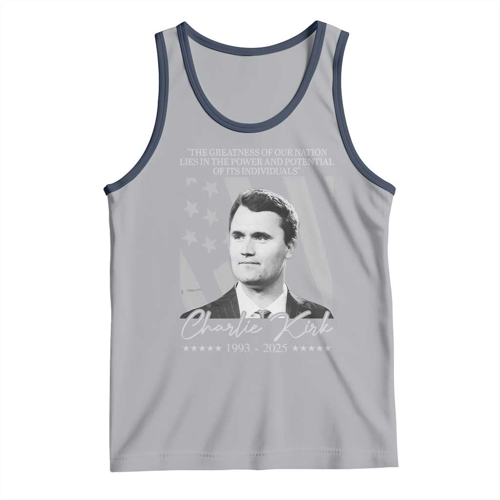 Charlie Kirk Tank Top The Greatness Of Our Nation Lies In The Power And Potential Of Its Individuals TS11 Athletic Heather Navy Print Your Wear