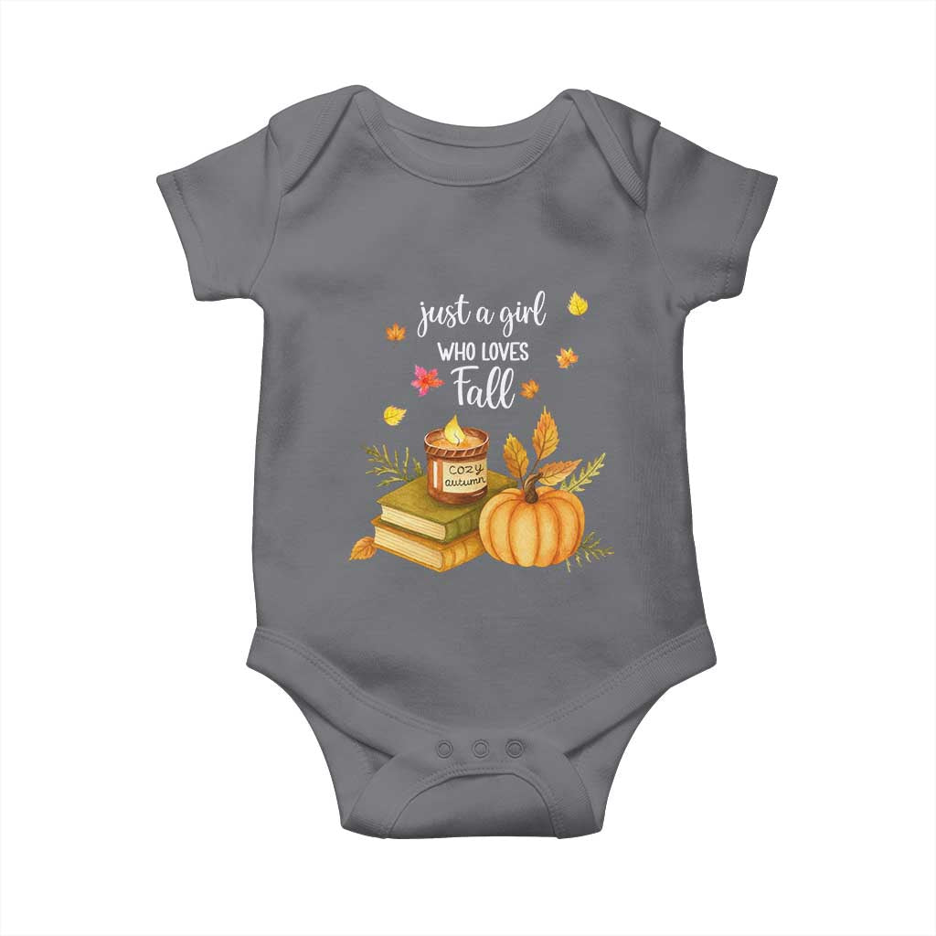 Just A Girl Who Loves Fall Baby Onesie Cozy Autumn Season TS11 Charcoal Print Your Wear