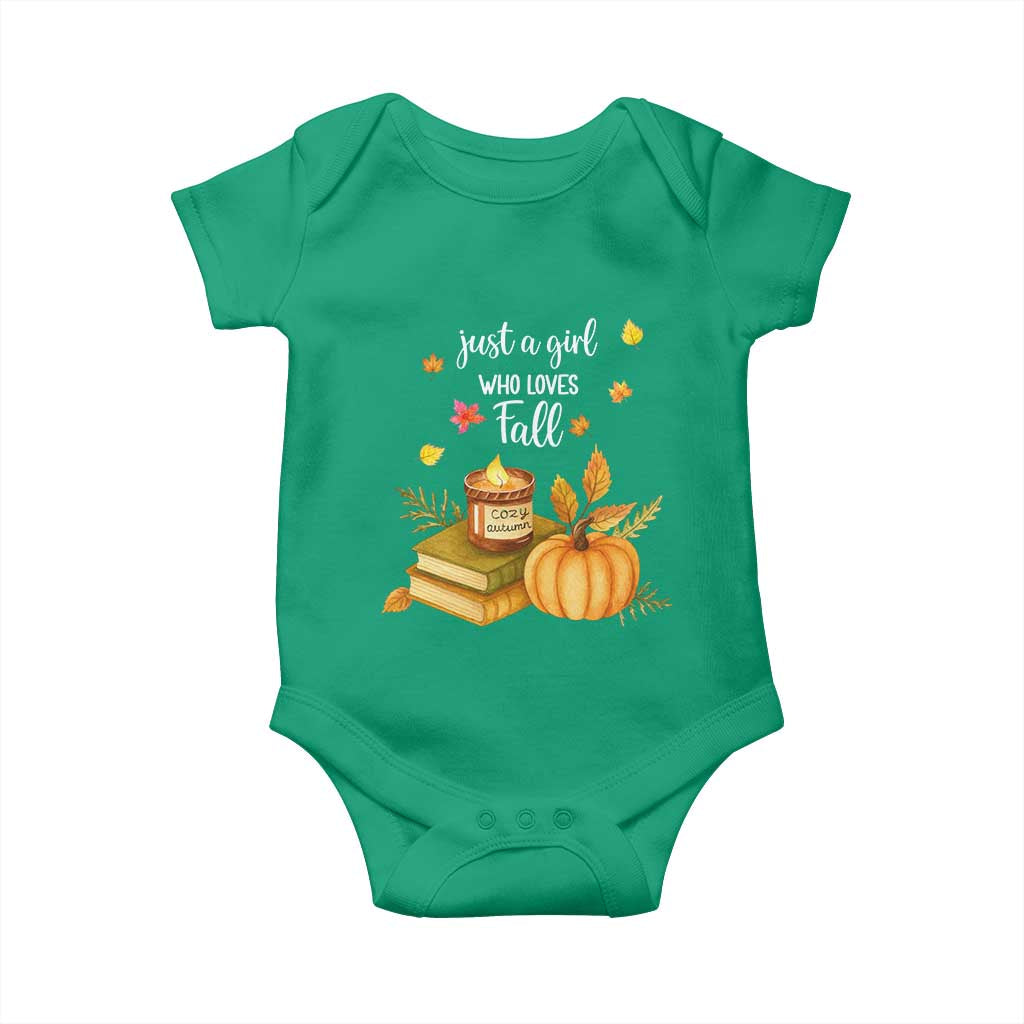 Just A Girl Who Loves Fall Baby Onesie Cozy Autumn Season TS11 Irish Green Print Your Wear