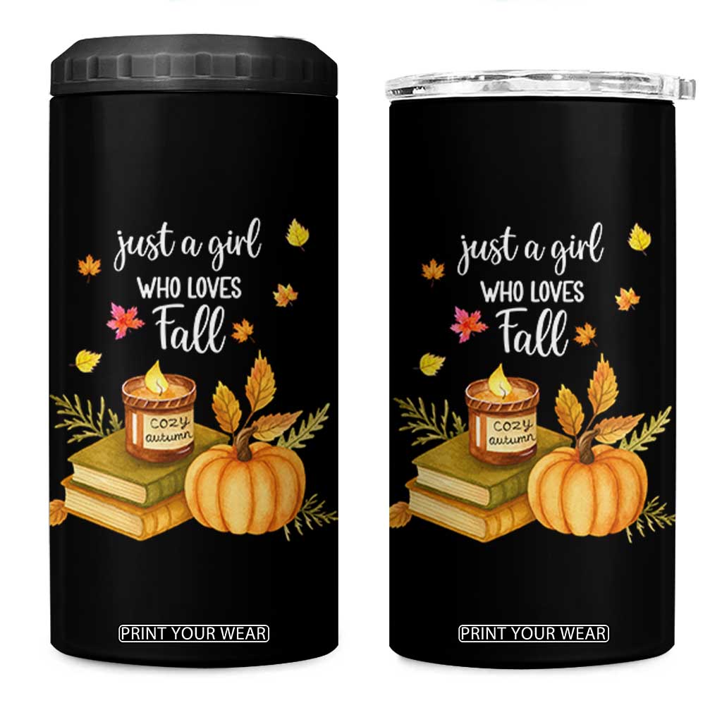 Just A Girl Who Loves Fall 4 in 1 Can Cooler Tumbler Cozy Autumn Season TS11 One Size: 16 oz Black Print Your Wear