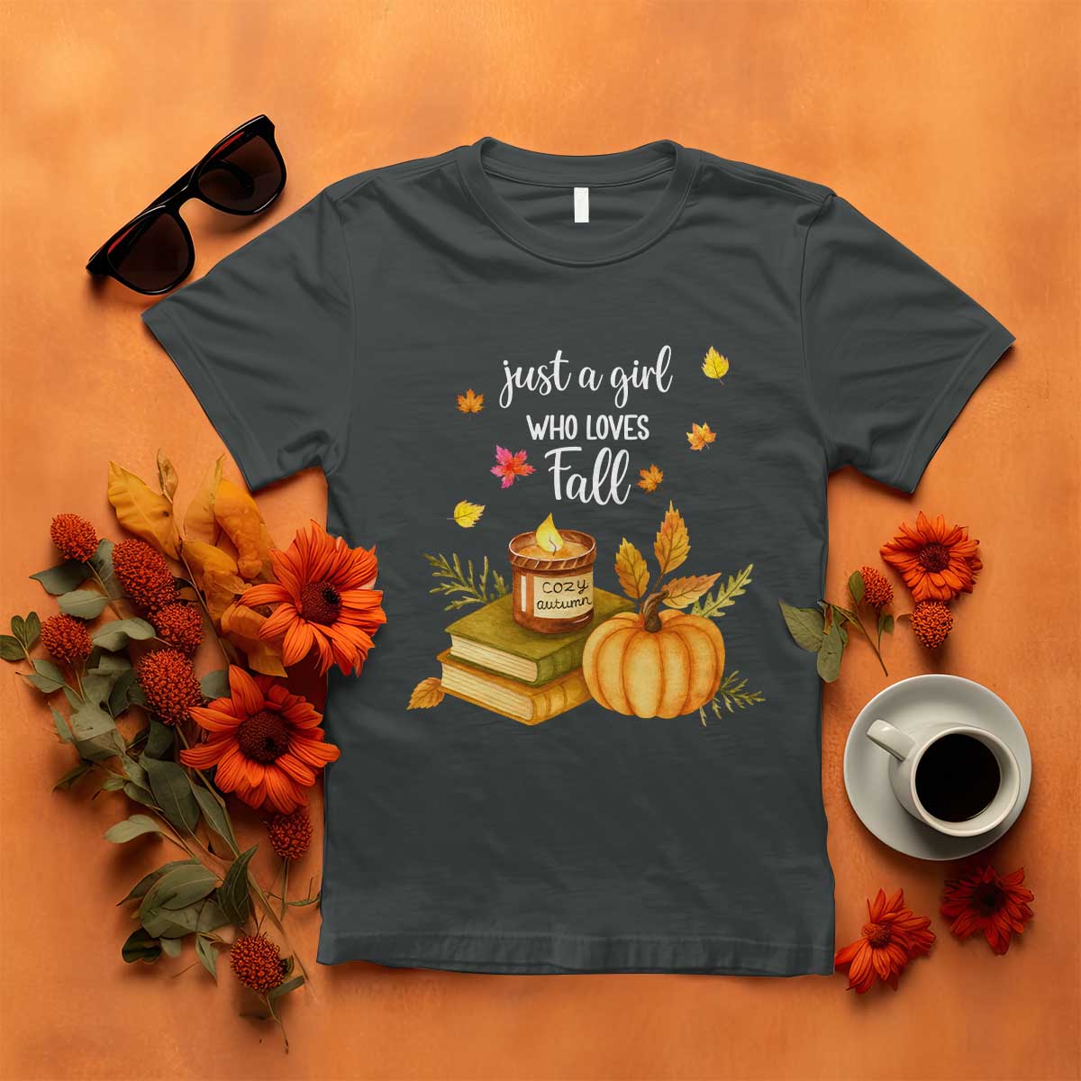 Just A Girl Who Loves Fall T Shirt Cozy Autumn Season TS11 Dark Heather Print Your Wear