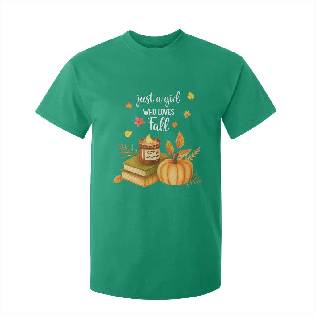 Just A Girl Who Loves Fall T Shirt For Kid Cozy Autumn Season TS11 Irish Green Print Your Wear