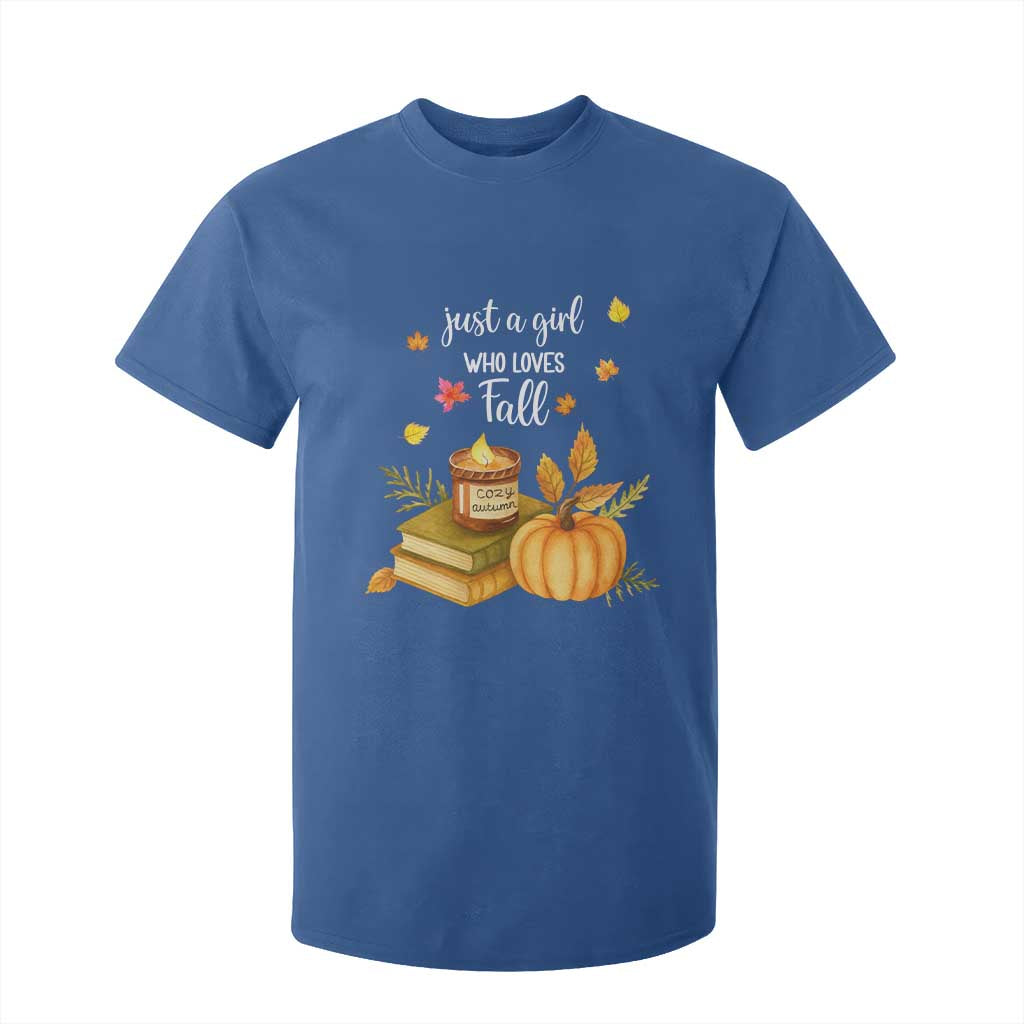 Just A Girl Who Loves Fall T Shirt For Kid Cozy Autumn Season TS11 Royal Blue Print Your Wear