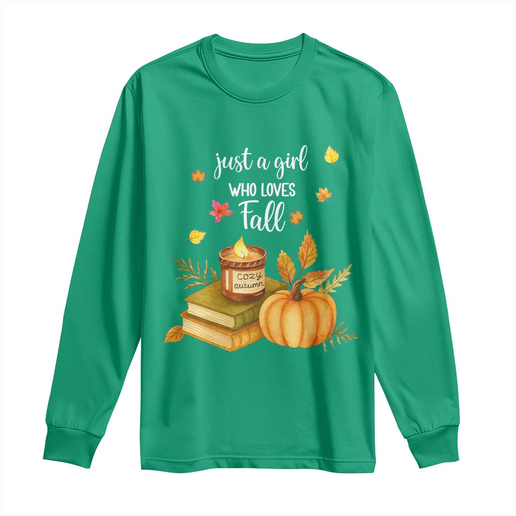Just A Girl Who Loves Fall Long Sleeve Shirt Cozy Autumn Season TS11 Irish Green Print Your Wear