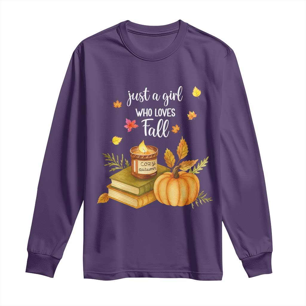 Just A Girl Who Loves Fall Long Sleeve Shirt Cozy Autumn Season TS11 Purple Print Your Wear