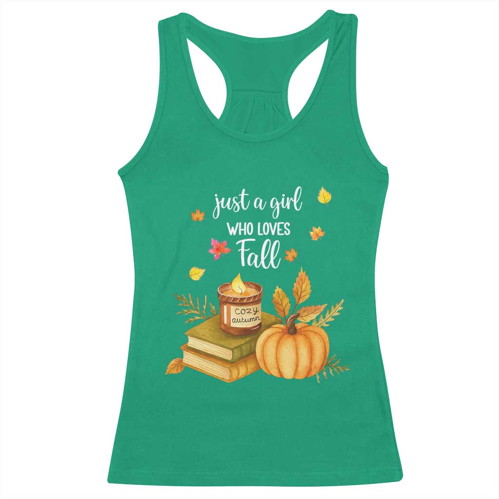 Just A Girl Who Loves Fall Racerback Tank Top Cozy Autumn Season TS11 Irish Green Print Your Wear