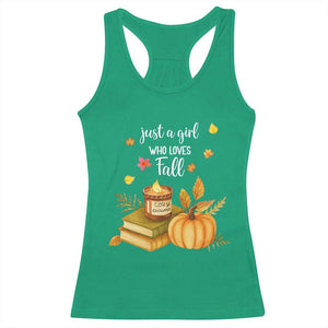 Just A Girl Who Loves Fall Racerback Tank Top Cozy Autumn Season TS11 Irish Green Print Your Wear