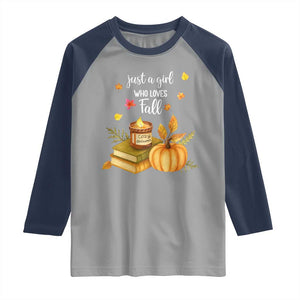 Just A Girl Who Loves Fall Raglan Shirt Cozy Autumn Season TS11 Sport Gray Navy Print Your Wear