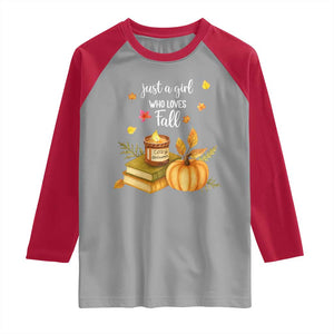 Just A Girl Who Loves Fall Raglan Shirt Cozy Autumn Season TS11 Sport Gray Red Print Your Wear