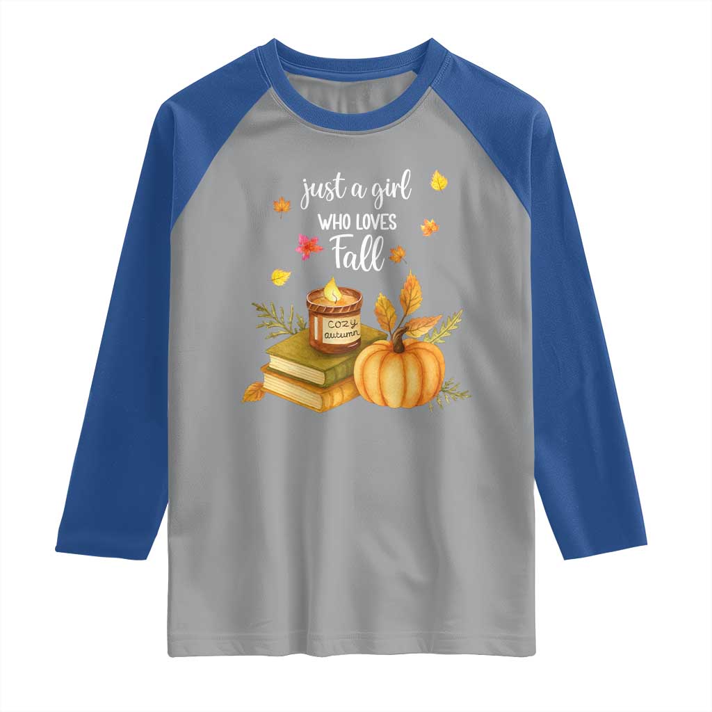 Just A Girl Who Loves Fall Raglan Shirt Cozy Autumn Season TS11 Sport Gray Royal Print Your Wear