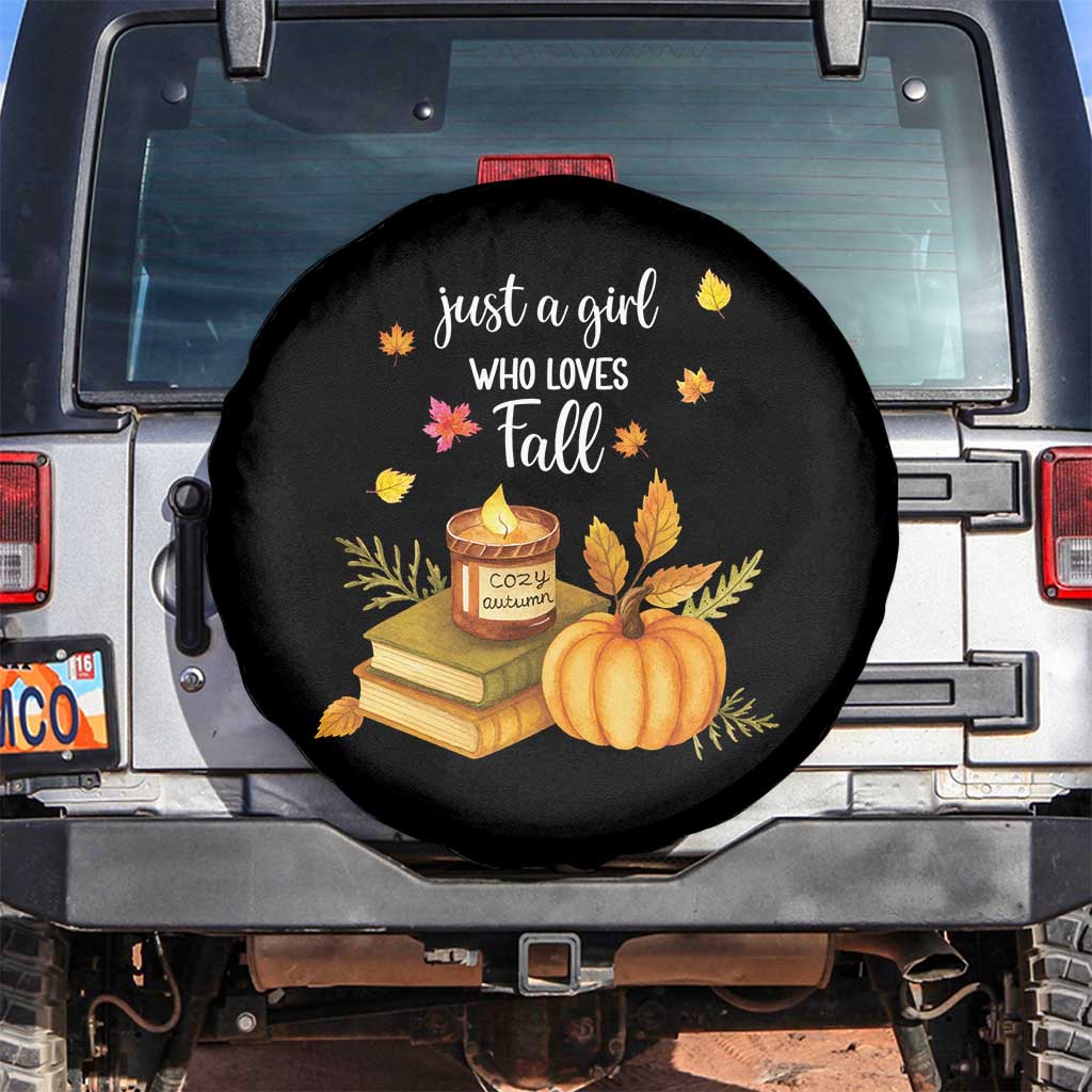 Just A Girl Who Loves Fall Spare Tire Cover Cozy Autumn Season TS11 No hole Black Print Your Wear