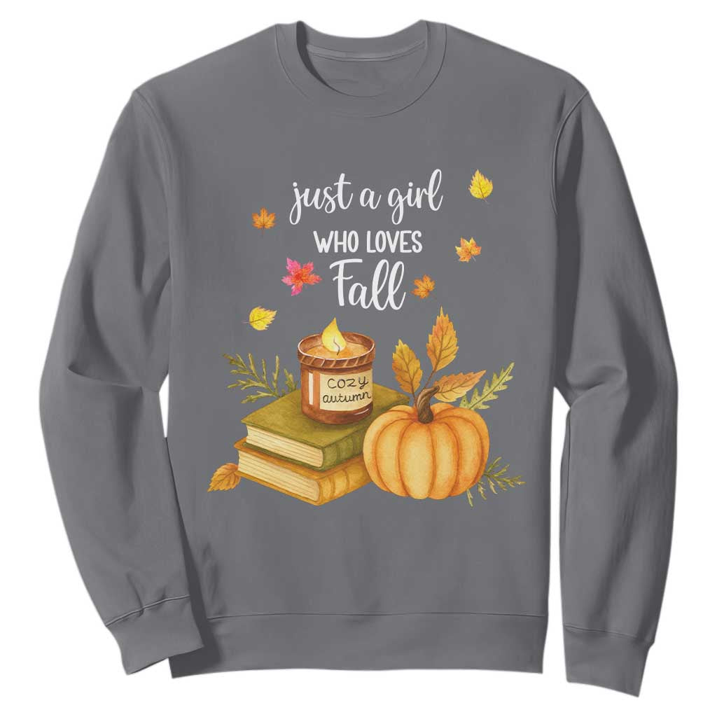 Just A Girl Who Loves Fall Sweatshirt Cozy Autumn Season TS11 Charcoal Print Your Wear