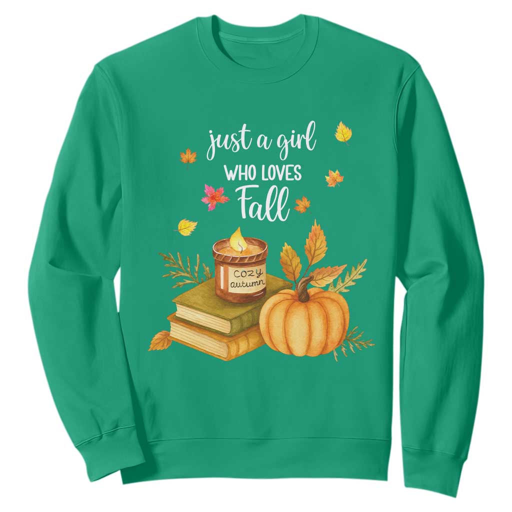 Just A Girl Who Loves Fall Sweatshirt Cozy Autumn Season TS11 Irish Green Print Your Wear