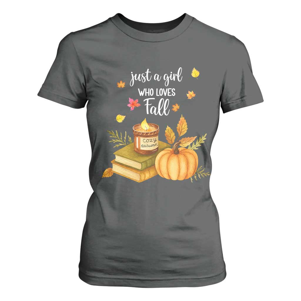 Just A Girl Who Loves Fall T Shirt For Women Cozy Autumn Season TS11 Dark Heather Print Your Wear