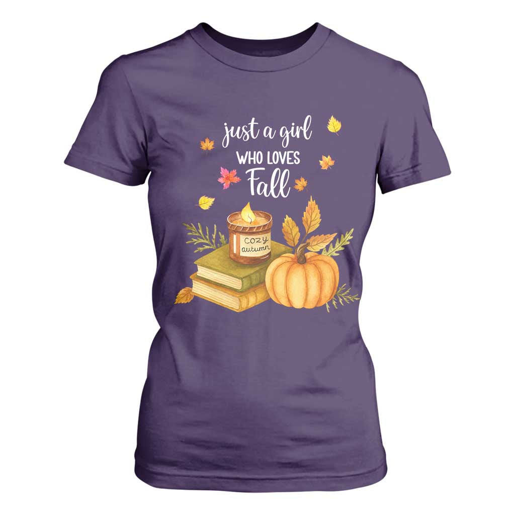 Just A Girl Who Loves Fall T Shirt For Women Cozy Autumn Season TS11 Purple Print Your Wear