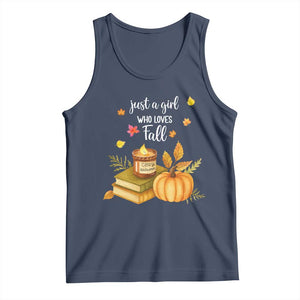 Just A Girl Who Loves Fall Tank Top Cozy Autumn Season TS11 Navy Print Your Wear