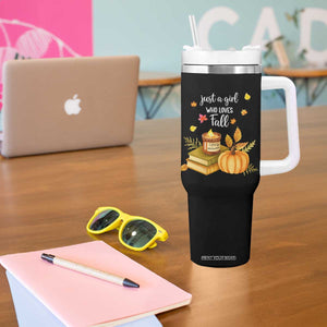 Just A Girl Who Loves Fall Tumbler With Handle Cozy Autumn Season TS11 Print Your Wear