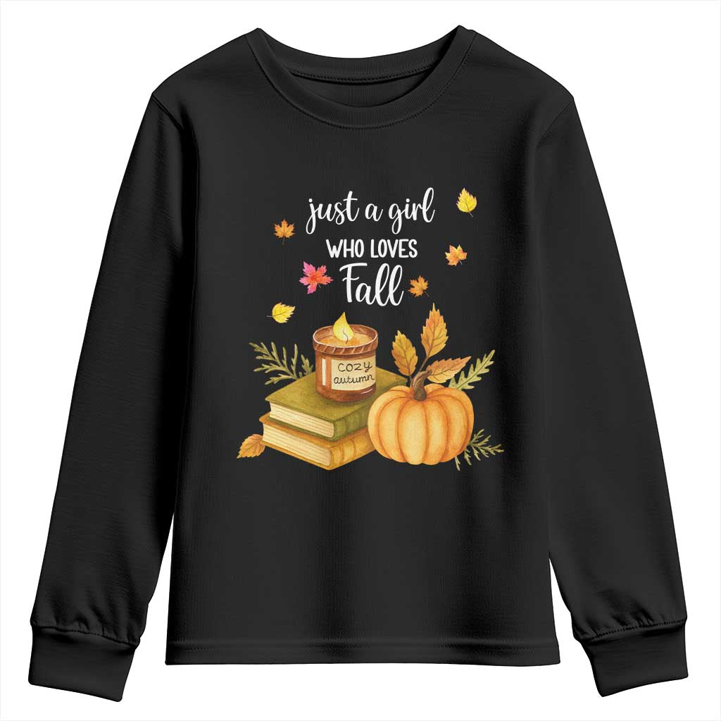 Just A Girl Who Loves Fall Youth Sweatshirt Cozy Autumn Season TS11 Black Print Your Wear