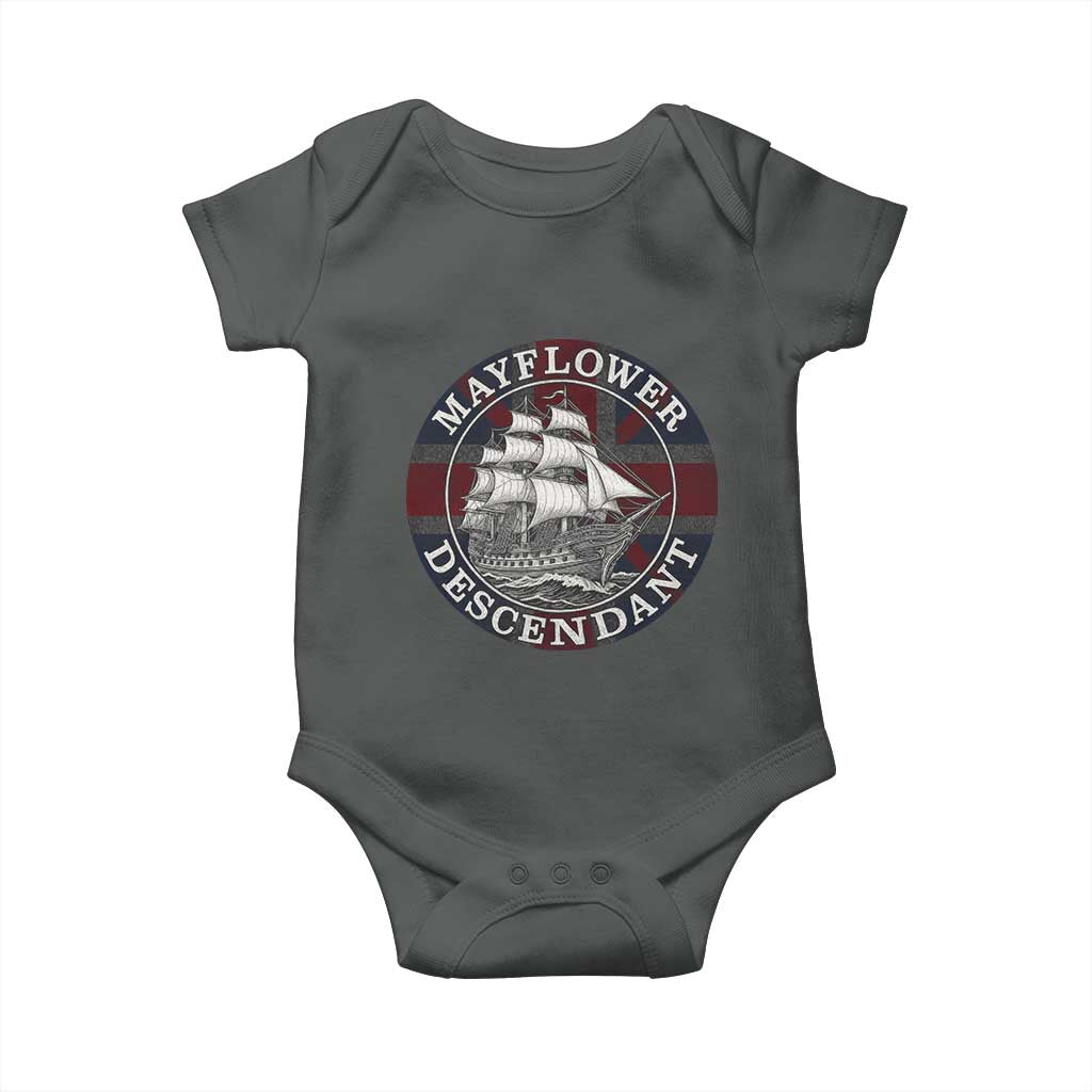 Mayflower Descendant Baby Onesie Pilgrim Fathers Thanksgiving History TS11 Dark Heather Print Your Wear
