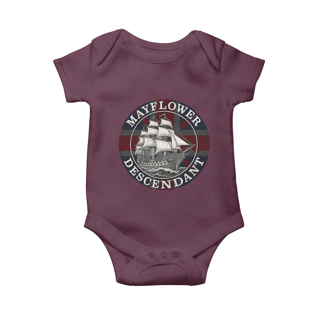 Mayflower Descendant Baby Onesie Pilgrim Fathers Thanksgiving History TS11 Maroon Print Your Wear