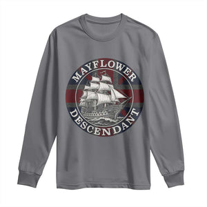 Mayflower Descendant Long Sleeve Shirt Pilgrim Fathers Thanksgiving History TS11 Charcoal Print Your Wear