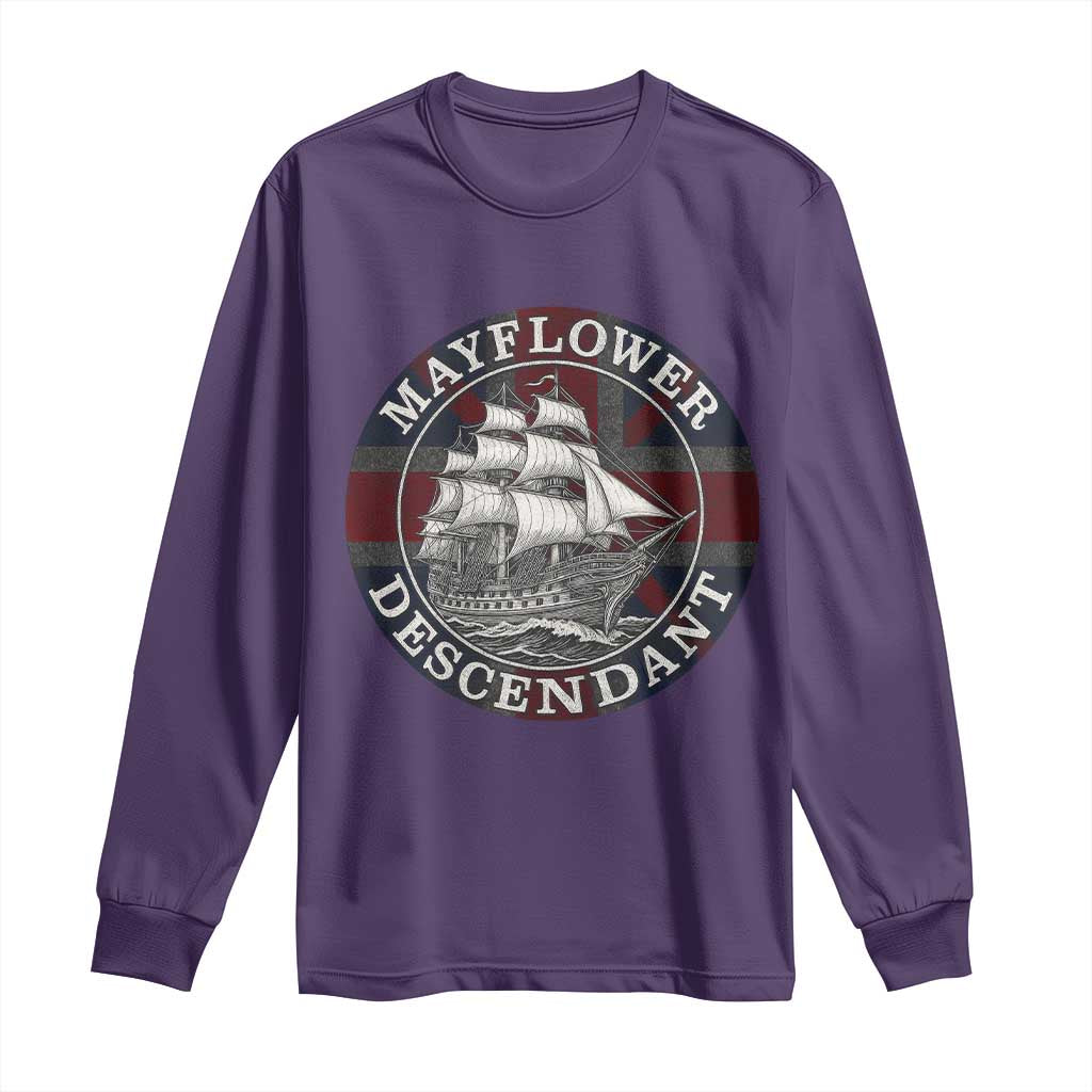 Mayflower Descendant Long Sleeve Shirt Pilgrim Fathers Thanksgiving History TS11 Purple Print Your Wear