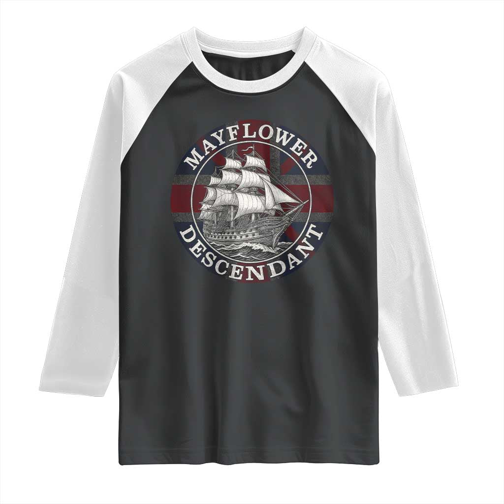 Mayflower Descendant Raglan Shirt Pilgrim Fathers Thanksgiving History TS11 Black White Print Your Wear