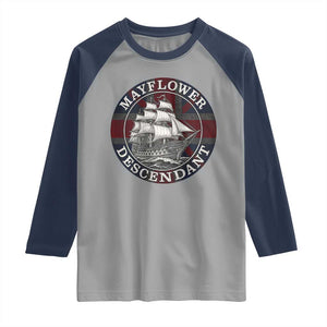 Mayflower Descendant Raglan Shirt Pilgrim Fathers Thanksgiving History TS11 Sport Gray Navy Print Your Wear