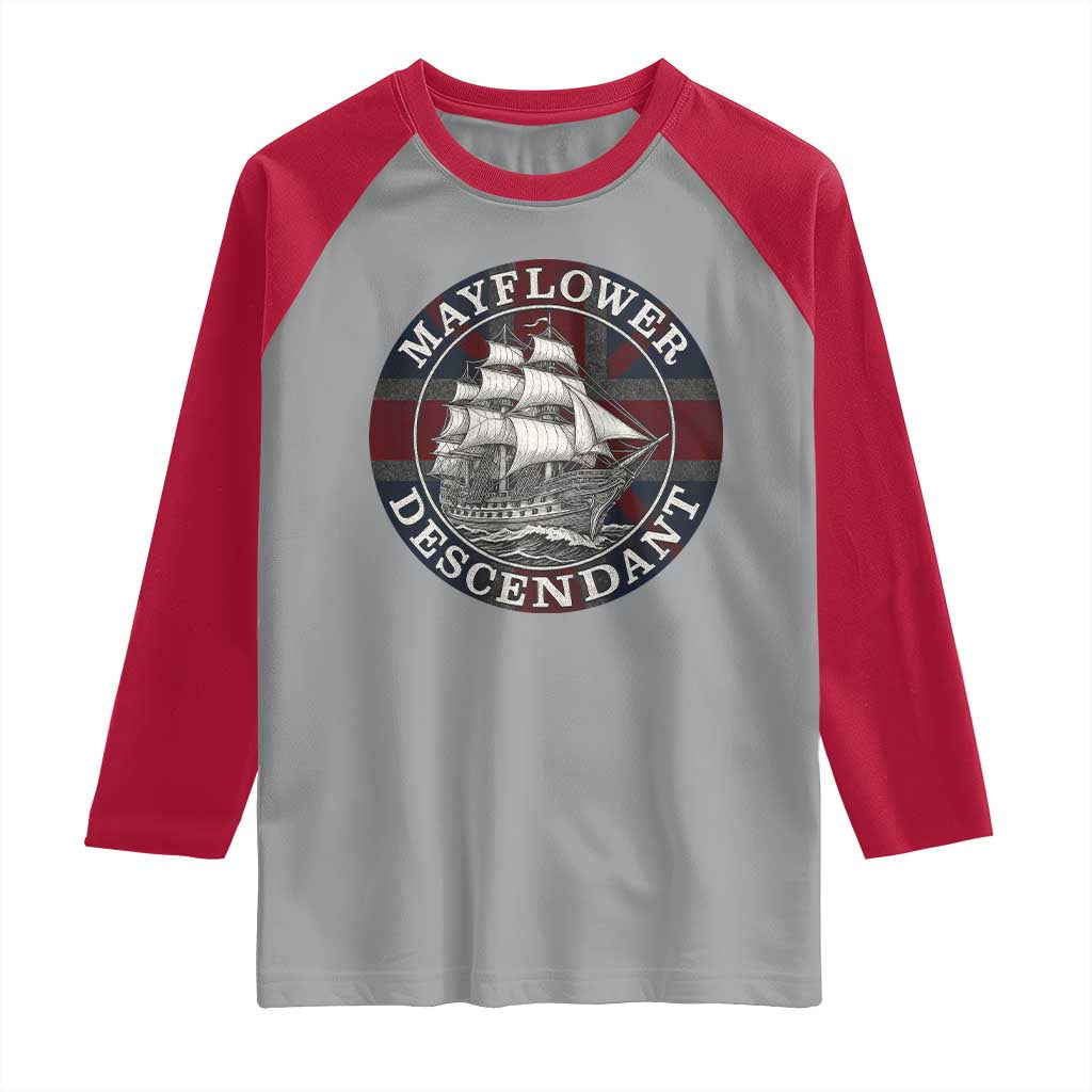 Mayflower Descendant Raglan Shirt Pilgrim Fathers Thanksgiving History TS11 Sport Gray Red Print Your Wear