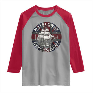 Mayflower Descendant Raglan Shirt Pilgrim Fathers Thanksgiving History TS11 Sport Gray Red Print Your Wear