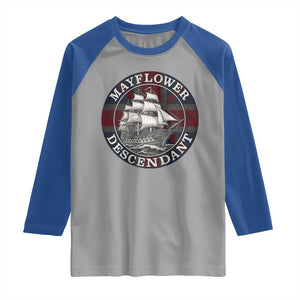 Mayflower Descendant Raglan Shirt Pilgrim Fathers Thanksgiving History TS11 Sport Gray Royal Print Your Wear