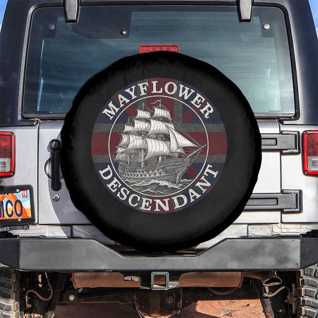 Mayflower Descendant Spare Tire Cover Pilgrim Fathers Thanksgiving History TS11 No hole Black Print Your Wear