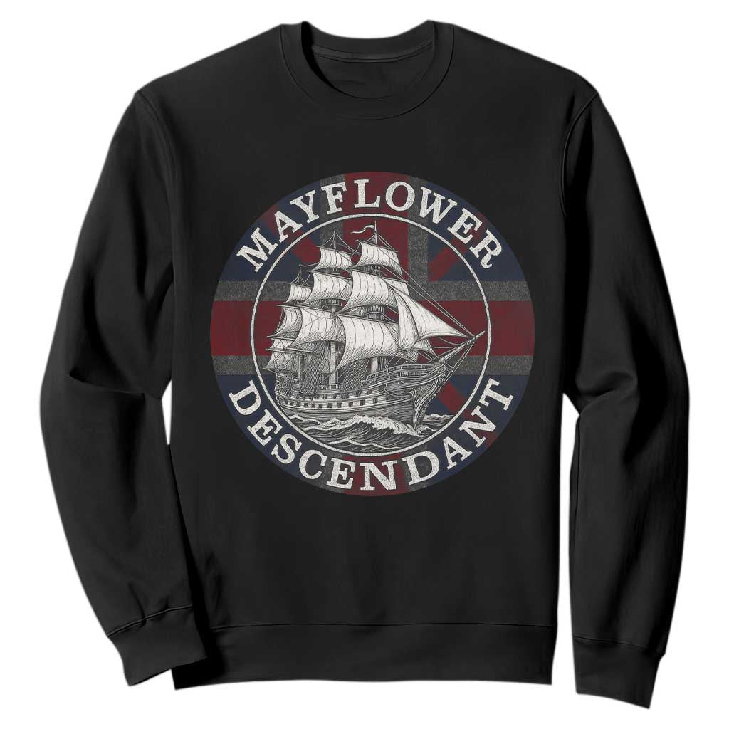 Mayflower Descendant Sweatshirt Pilgrim Fathers Thanksgiving History TS11 Black Print Your Wear