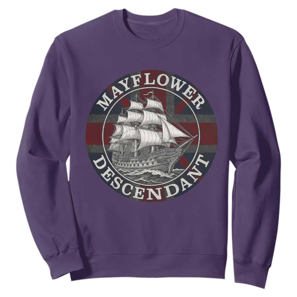 Mayflower Descendant Sweatshirt Pilgrim Fathers Thanksgiving History TS11 Purple Print Your Wear