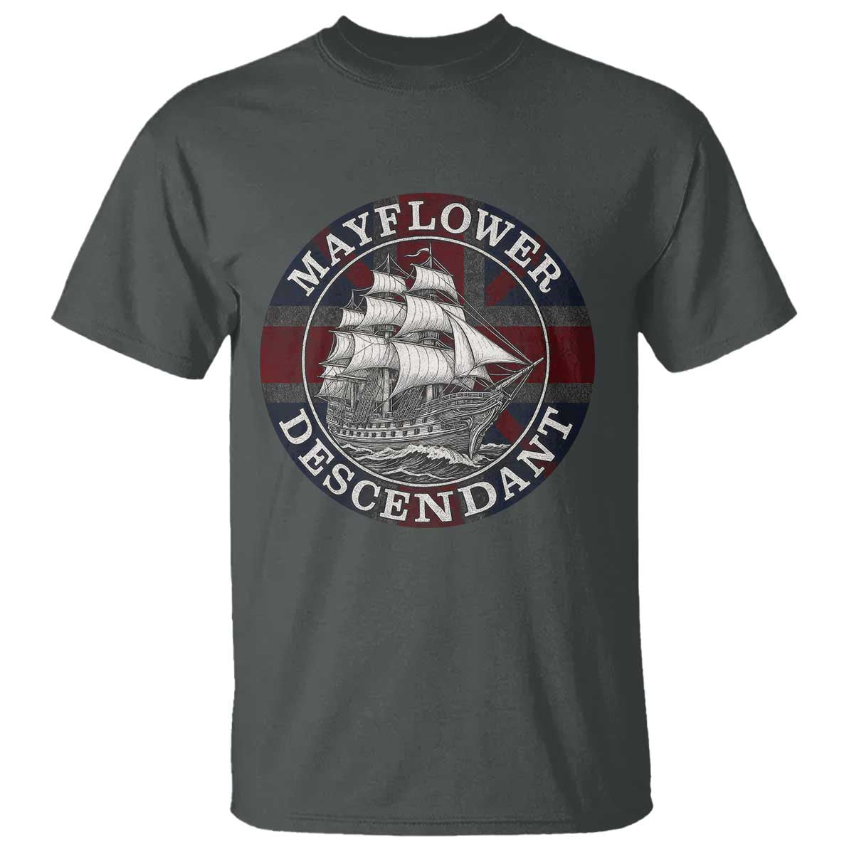 Mayflower Descendant T Shirt Pilgrim Fathers Thanksgiving History TS11 Dark Heather Print Your Wear