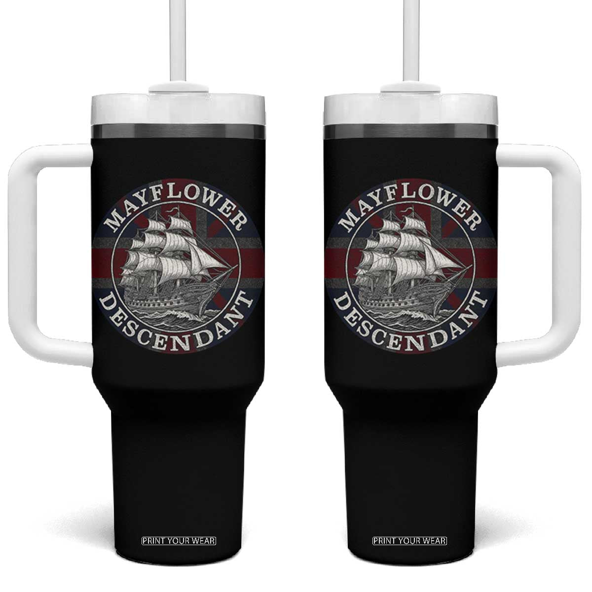 Mayflower Descendant Tumbler With Handle Pilgrim Fathers Thanksgiving History TS11 One Size: 40 oz Black Print Your Wear
