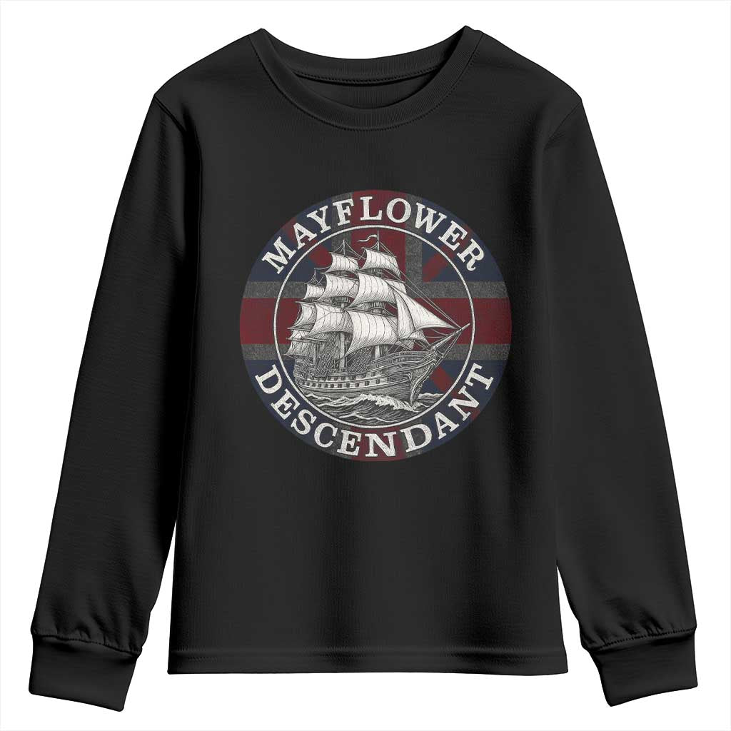 Mayflower Descendant Youth Sweatshirt Pilgrim Fathers Thanksgiving History TS11 Black Print Your Wear