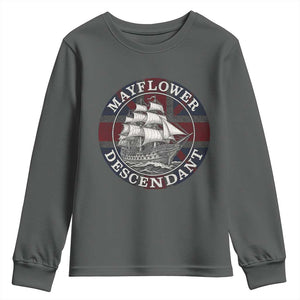 Mayflower Descendant Youth Sweatshirt Pilgrim Fathers Thanksgiving History TS11 Dark Heather Print Your Wear