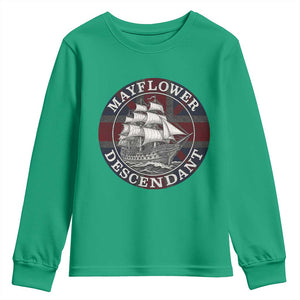 Mayflower Descendant Youth Sweatshirt Pilgrim Fathers Thanksgiving History TS11 Irish Green Print Your Wear