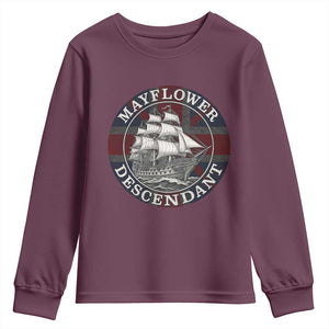 Mayflower Descendant Youth Sweatshirt Pilgrim Fathers Thanksgiving History TS11 Maroon Print Your Wear
