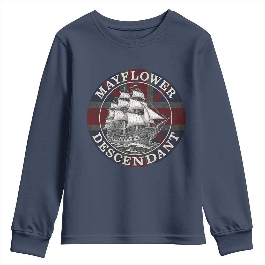 Mayflower Descendant Youth Sweatshirt Pilgrim Fathers Thanksgiving History TS11 Navy Print Your Wear