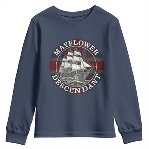 Mayflower Descendant Youth Sweatshirt Pilgrim Fathers Thanksgiving History TS11 Navy Print Your Wear