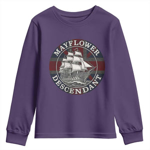 Mayflower Descendant Youth Sweatshirt Pilgrim Fathers Thanksgiving History TS11 Purple Print Your Wear