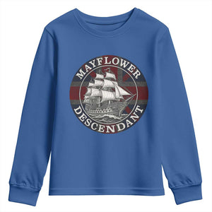 Mayflower Descendant Youth Sweatshirt Pilgrim Fathers Thanksgiving History TS11 Royal Blue Print Your Wear