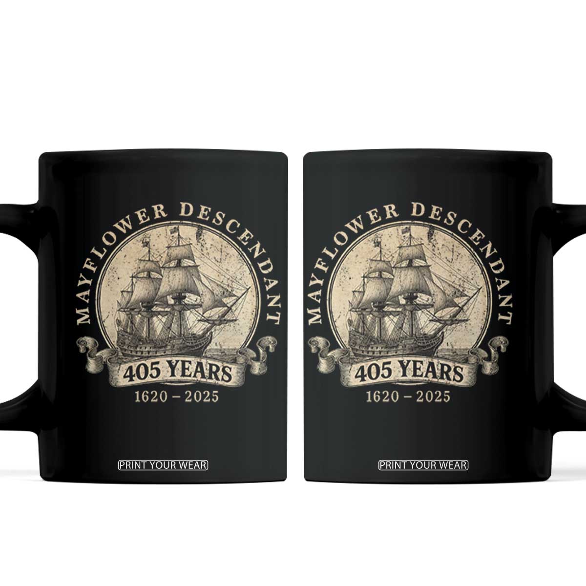 Mayflower Descendant Coffee Mug 405 Years Pilgrim Fathers Thanksgiving History TS11 Black Print Your Wear