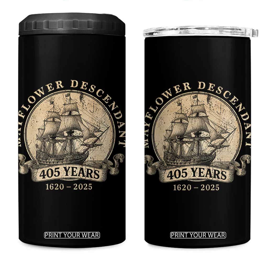 Mayflower Descendant 4 in 1 Can Cooler Tumbler 405 Years Pilgrim Fathers Thanksgiving History TS11 One Size: 16 oz Black Print Your Wear