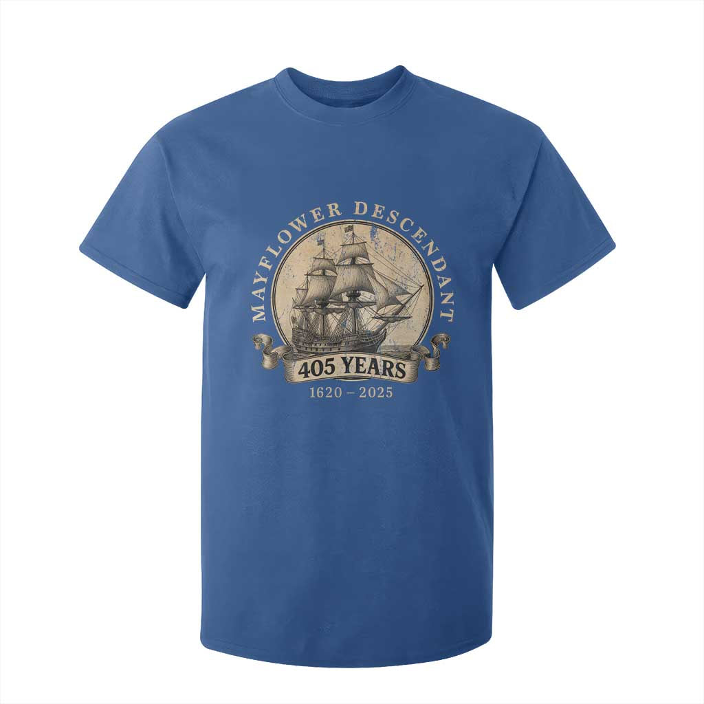 Mayflower Descendant T Shirt For Kid 405 Years Pilgrim Fathers Thanksgiving History TS11 Royal Blue Print Your Wear