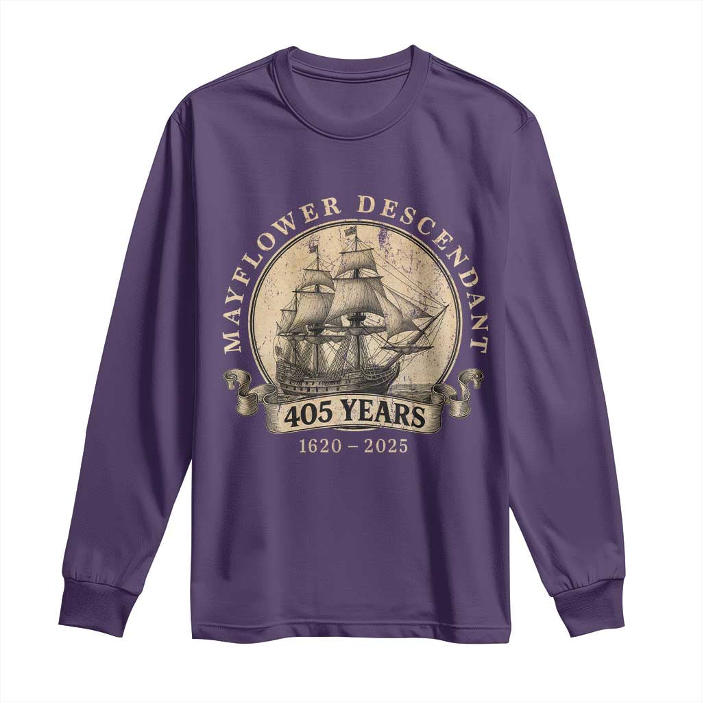 Mayflower Descendant Long Sleeve Shirt 405 Years Pilgrim Fathers Thanksgiving History TS11 Purple Print Your Wear